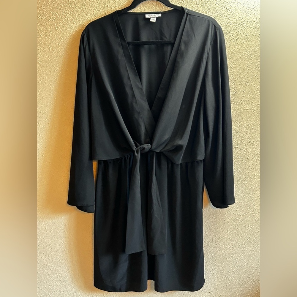Top Shop Elegant Flowy Black Faux Wrap Dress Size 12